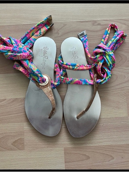 Lilly Pulitzer Shoes - Lilly Pulitzer Sandals Colorful Tie-Strap Metallic Thong size 6/7 New